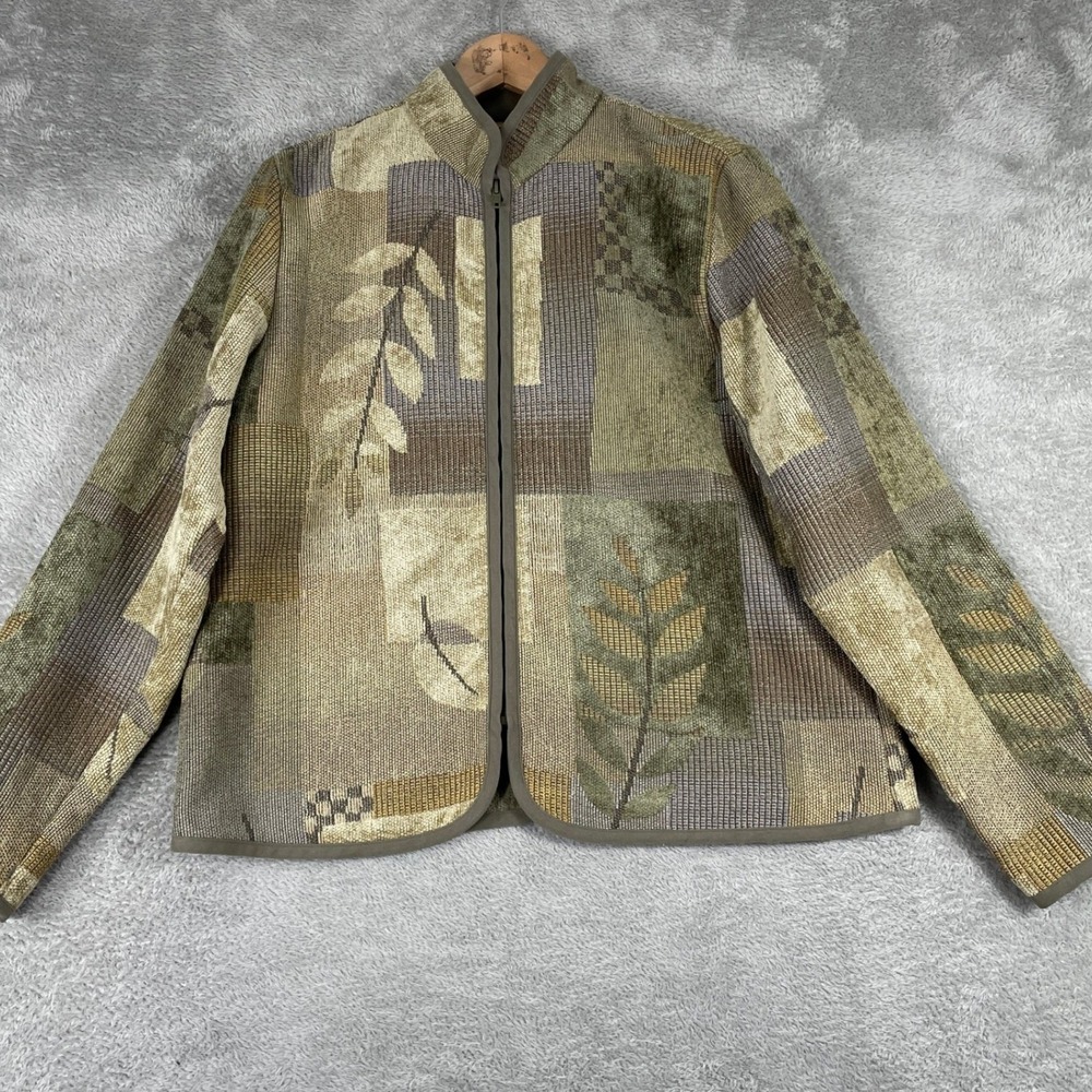 Barn Fly Tapestry Jacket Womens Medium Green Patchwork Botanical Boho Western
